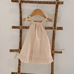 vestido gasa volados rosa