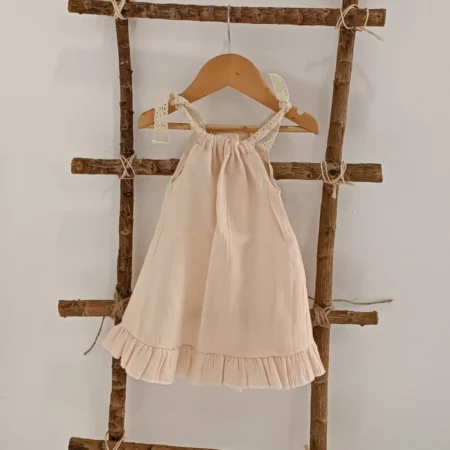 vestido gasa volados rosa