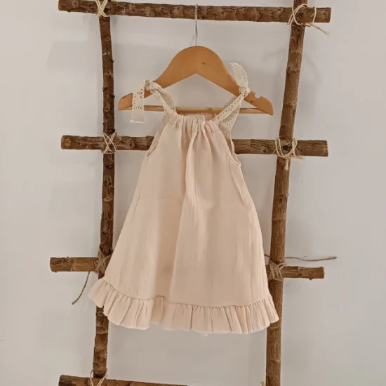 vestido gasa volados rosa