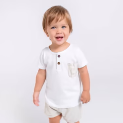 Remera bebe Botones y bolsillo rayado beige