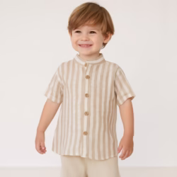 Camisa rayas lino beige